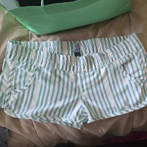 Volcom White and Teal Striped Women Shorts